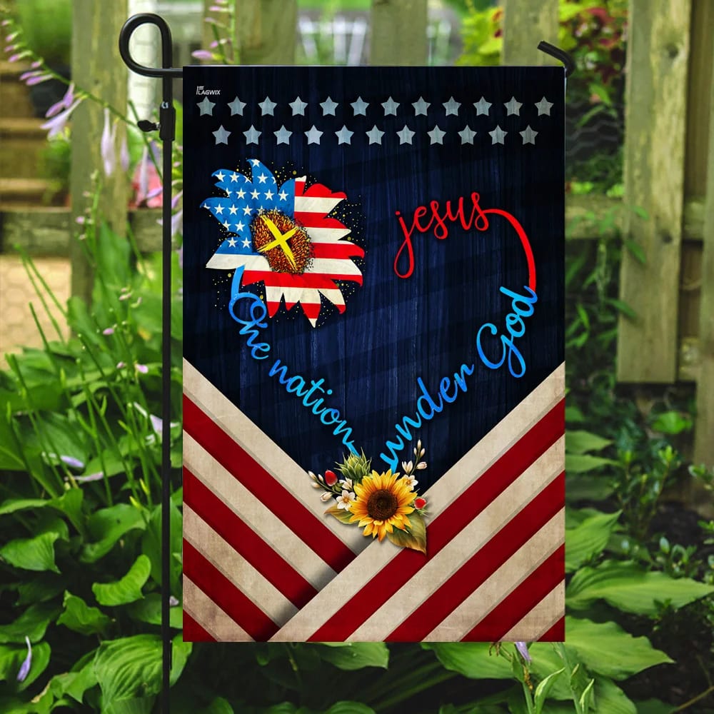 Sunflower Jesus Jesus One Nation Under God House Flag - Christian Garden Flags - Outdoor Religious Flags