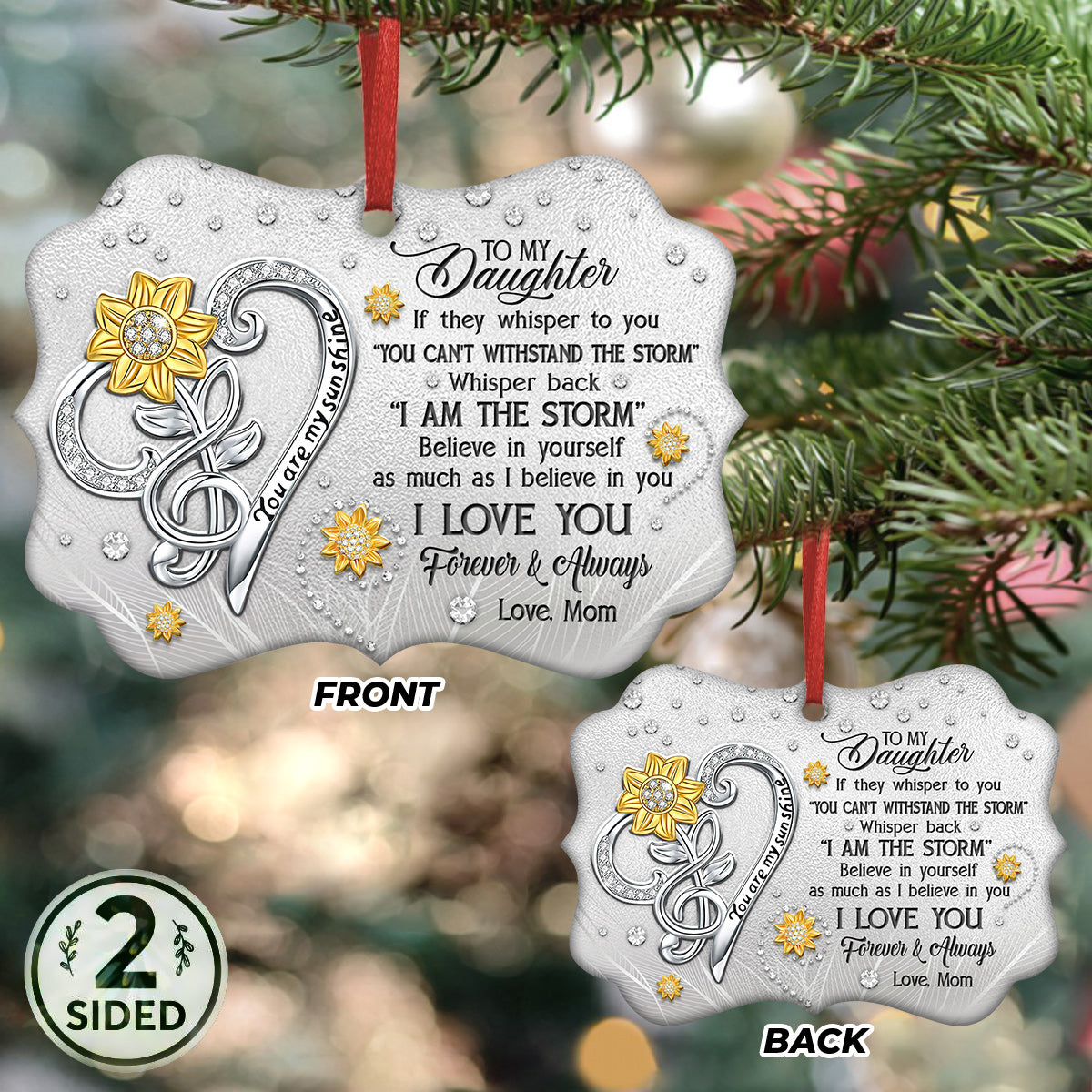 Sunflower To My Daughter 2 Metal Ornament - Christmas Ornament - Christmas Gift
