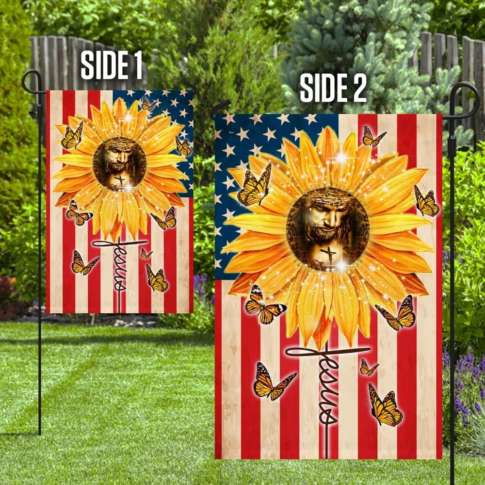 Sunflowers And Jesus Jesus Faith American House Flag - Christian Garden Flags - Outdoor Religious Flags