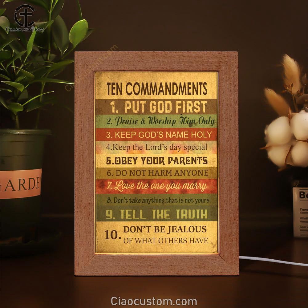 Ten Commandments - Christian Frame Lamp Prints - Bible Verse Wooden Lamp - Scripture Night Light