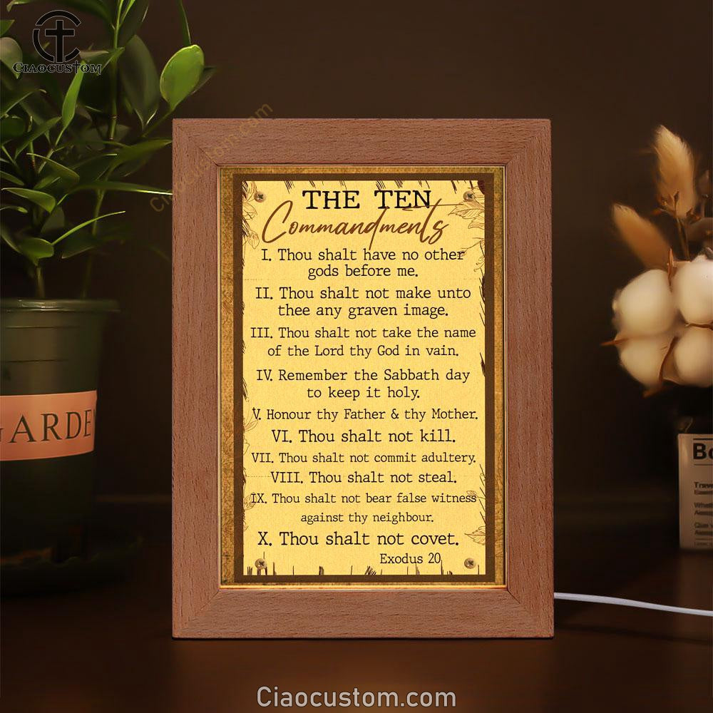 Ten Commandments Frame Lamp Prints - Christian Wall Decor - Scripture Night Light