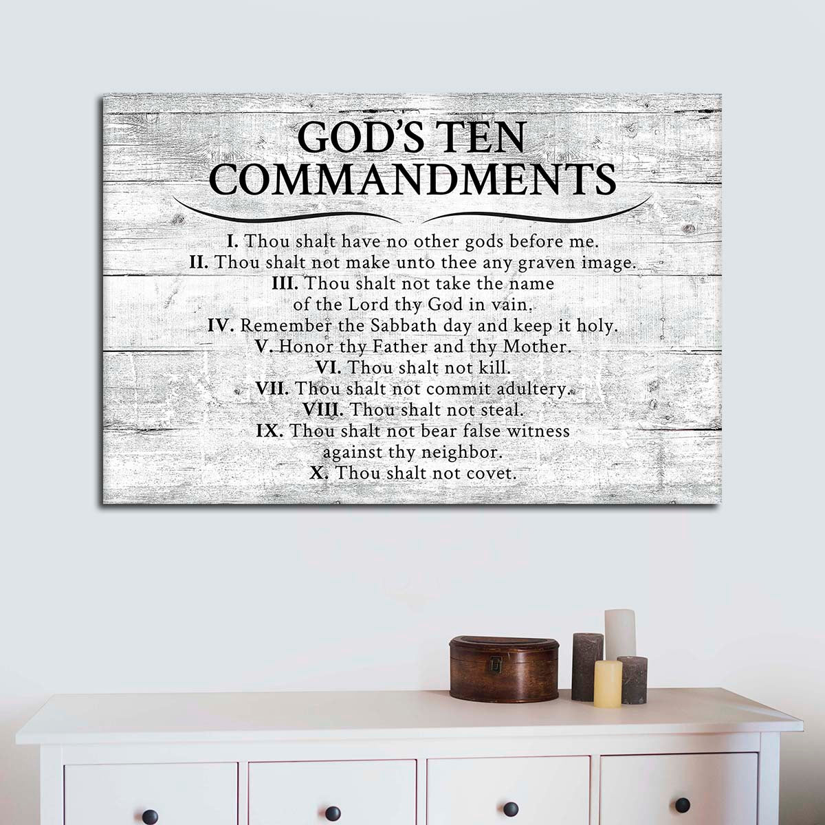 Ten Commandments Gray Canvas Wall Art - Christian Canvas Wall Art - Religious Wall Art Canvas