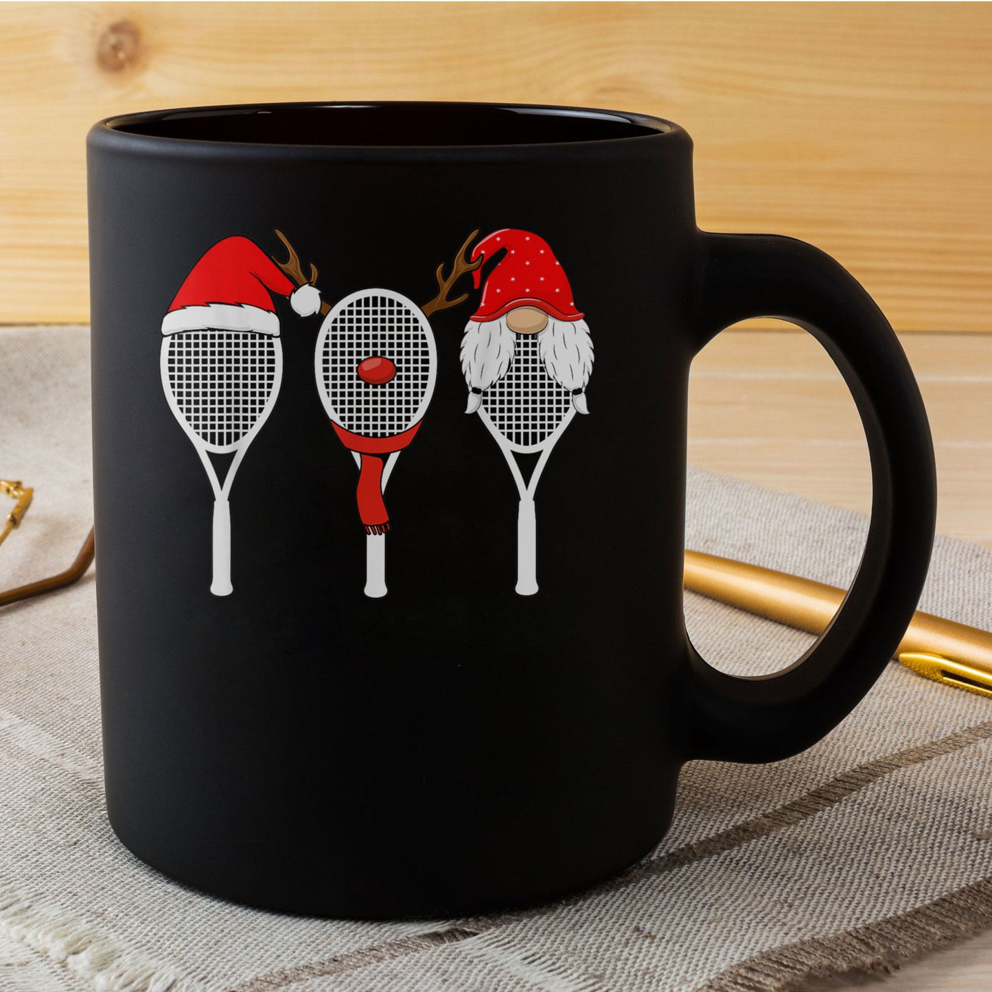 Tennis Racket Wearing Xmas Hat Christmas Tennis Racket Lover Mug