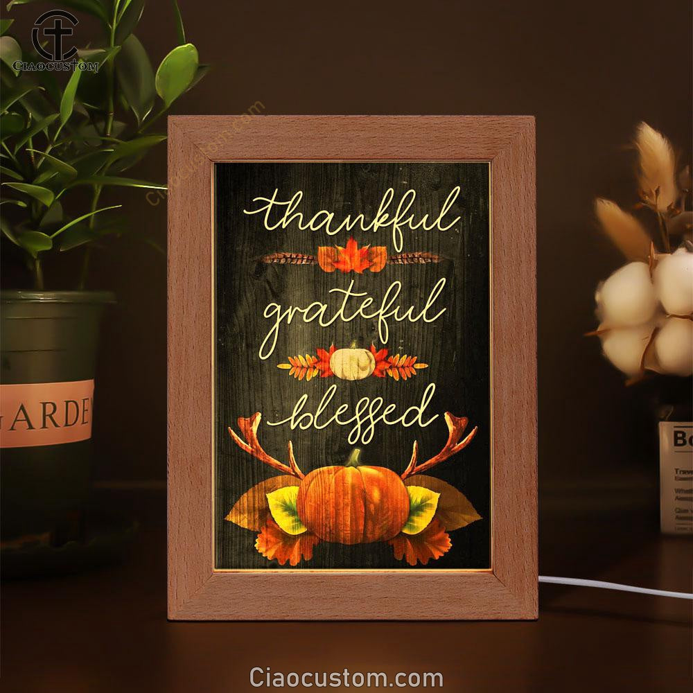 Thankful Grateful Blessed Christian Thanksgiving Frame Lamp Prints - Bible Verse Wooden Lamp - Scripture Night Light