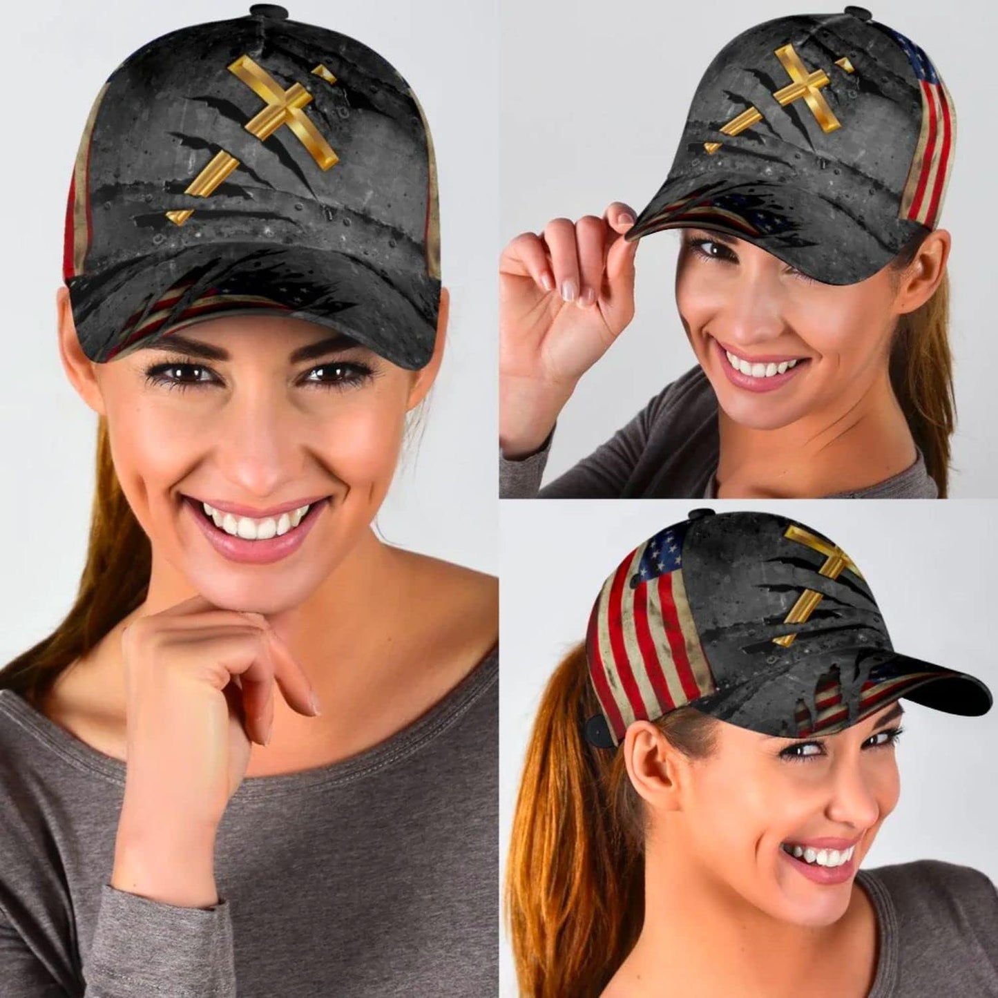 The Cross Holy American Flag Classic Hat All Over Print - Christian Hats for Men and Women