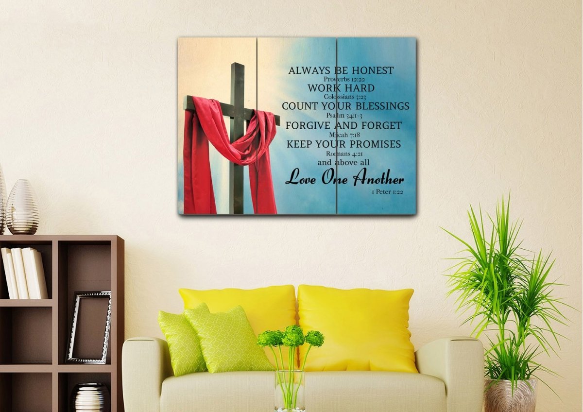 The Cross Scripture Proverbs 1222, Colossians 323, Psalm 341, Romans 421 Canvas Wall Art - Christian Canvas Wall Art