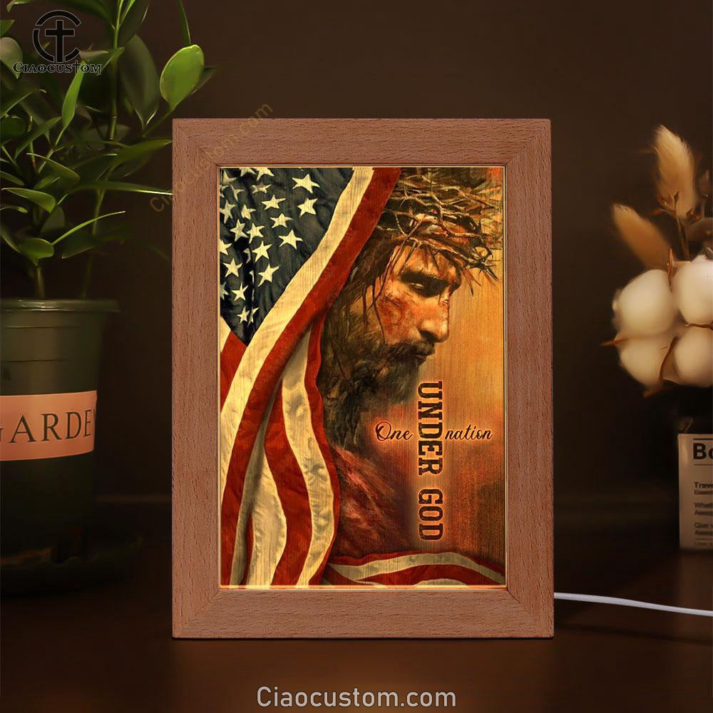 The Face Of Jesus American Flag One Nation Under God Frame Lamp