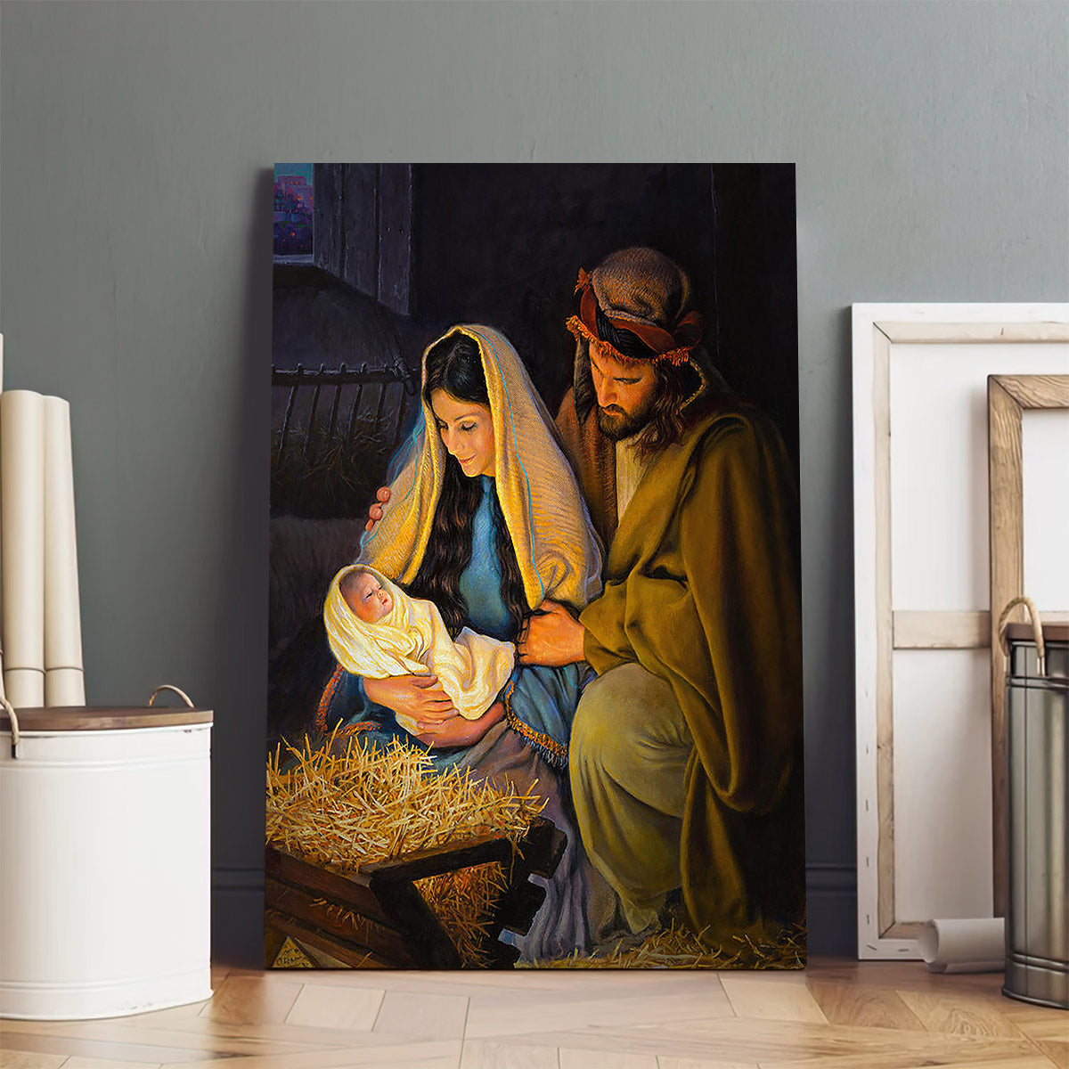 The Holy Family With Saint Francis Canvas Wall Art - Jesus Canvas Pictures - Christian Wall Art