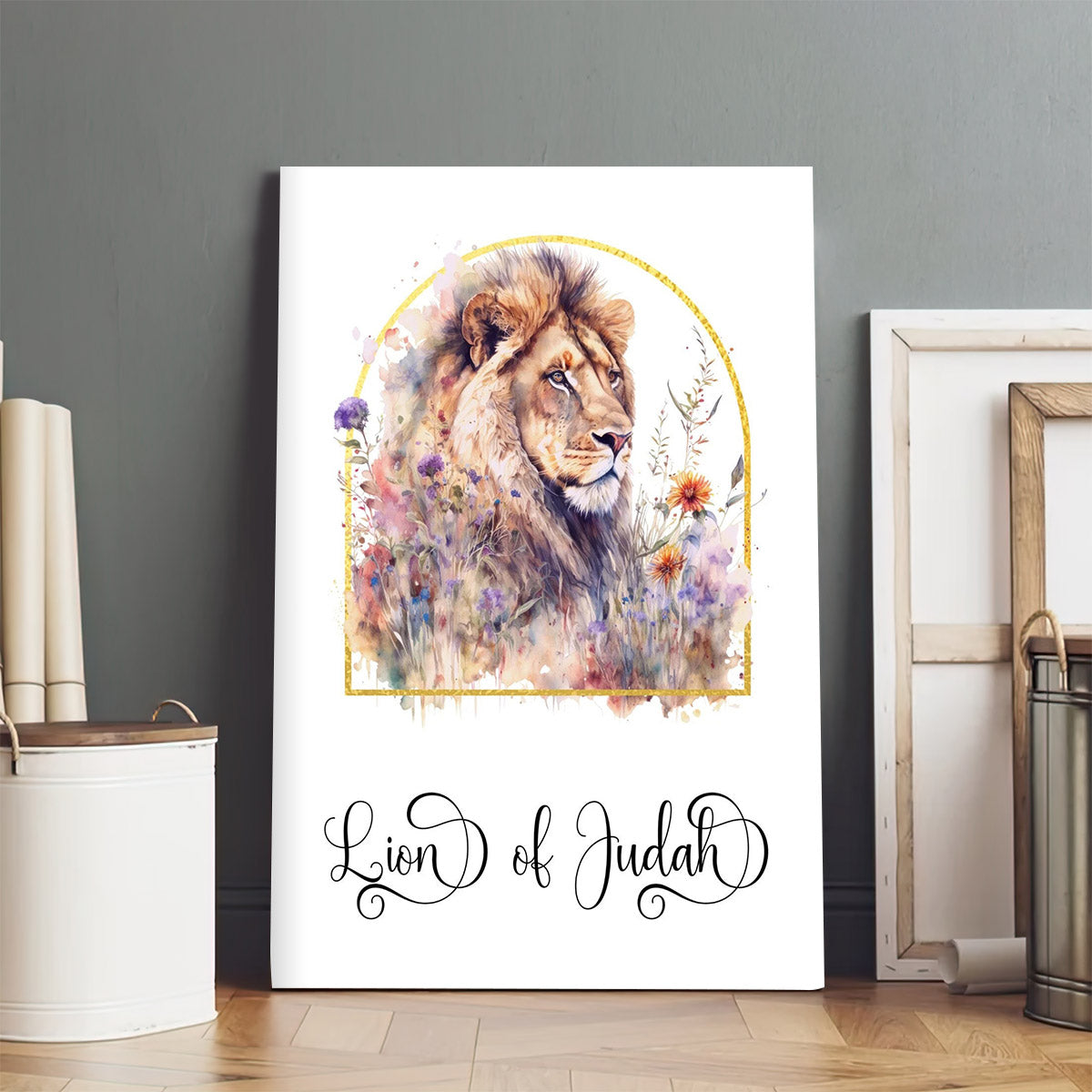 The Lion Of Judah Floral Scripture - Jesus Christ Canvas - Christian Wall Art