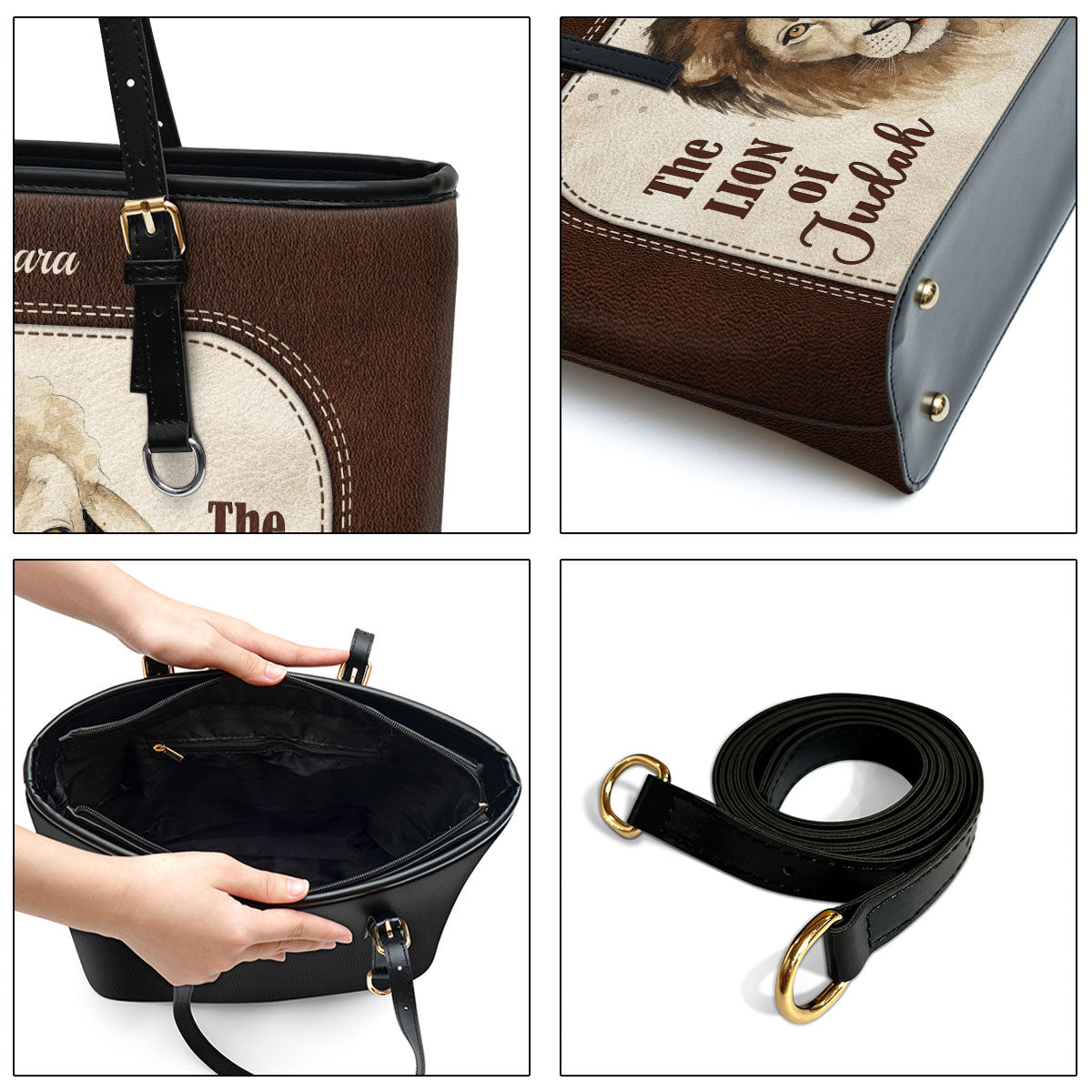 The Lion Of Judah The Lamb Of God Personalized Large Pu Leather Tote Bag For Women - Mom Gifts For Mothers Day