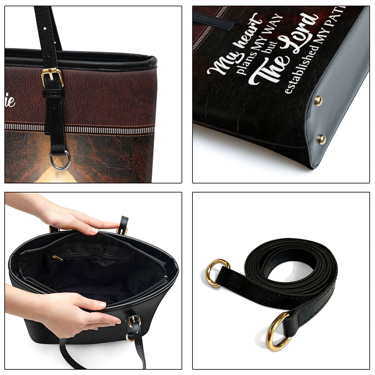 The Lord Established My Path Personalized Pu Leather Tote Bag For Women - Mom Gifts For Mothers Day