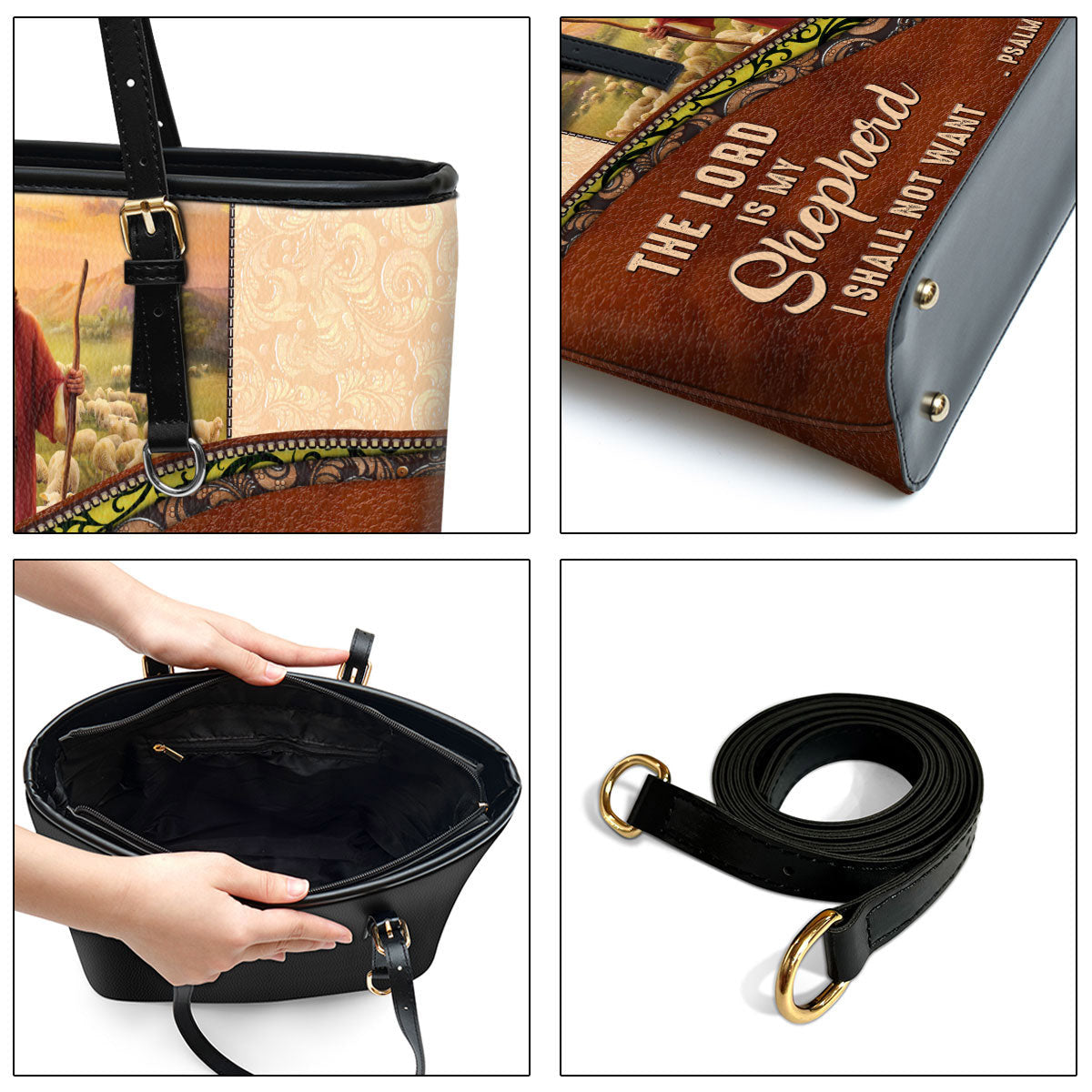 The Lord Is My Shepherd I Shall Not Want Personalized Large Pu Leather Tote Bag For Women - Mom Gifts For Mothers Day