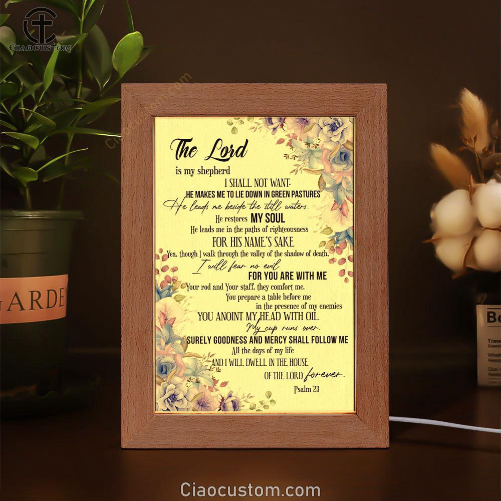 The Lord Is My Shepherd Psalm 23 Frame Lamp Prints - Bible Verse Wooden Lamp - Scripture Night Light