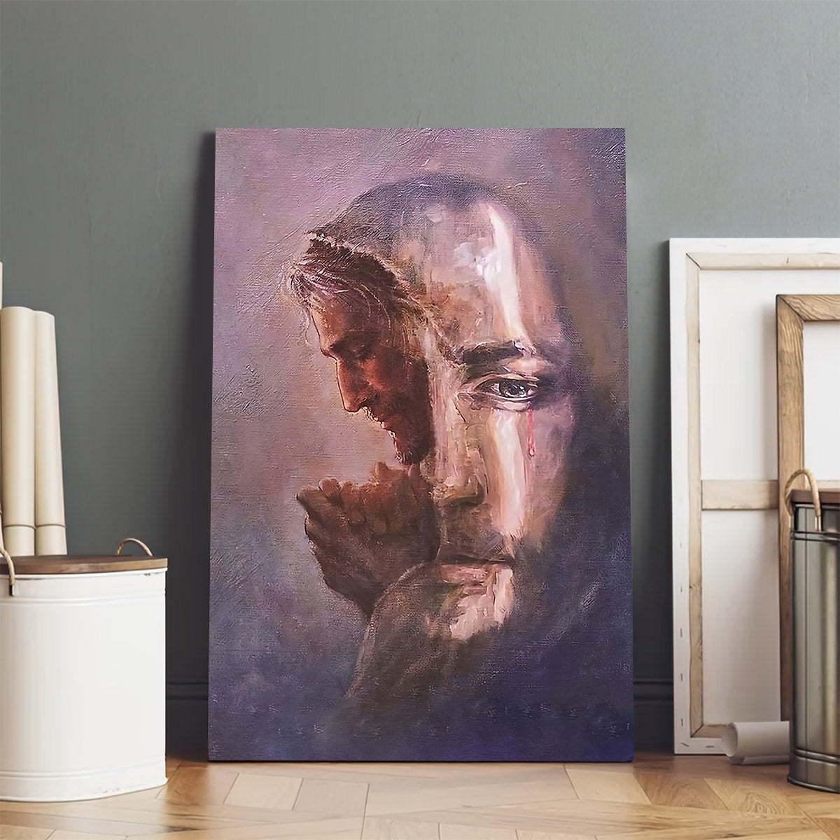 The Lords Prayer Jesus Christ Crying Canvas Pictures - Jesus Painting Canvas - Christian Canvas Wall Art