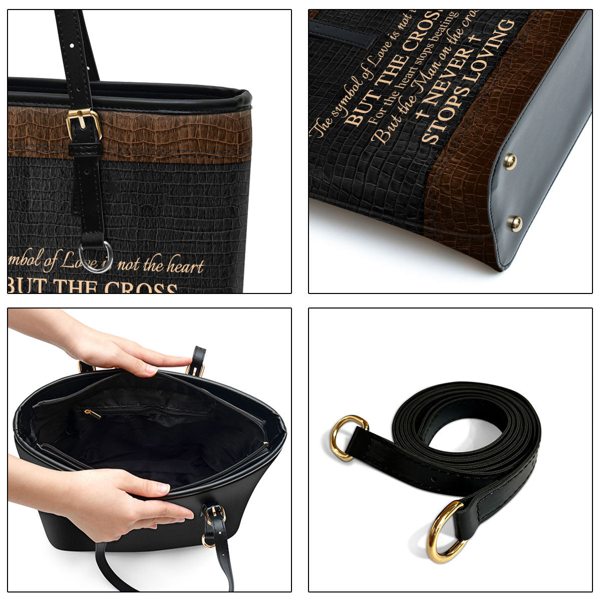 The Man On The Cross Never Stops Loving Beautiful Personalized Large Pu Leather Tote Bag For Women - Mom Gifts For Mothers Day