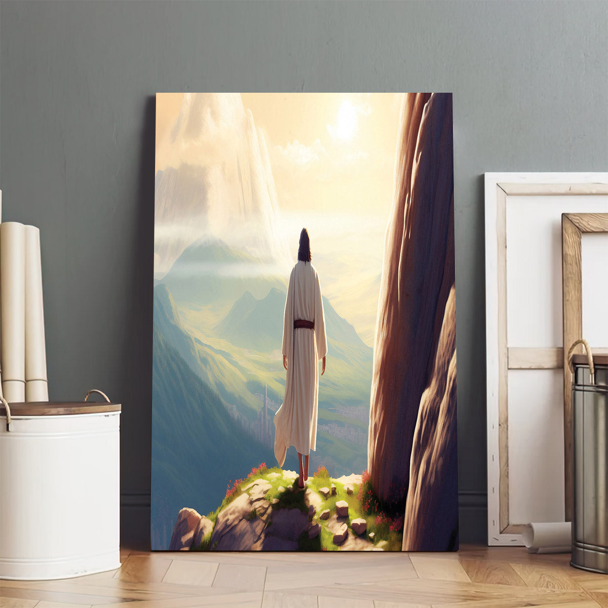 The Risen Jesus Looks Down On The City Jesus Art Risen - Jesus Canvas Pictures - Christian Wall Art