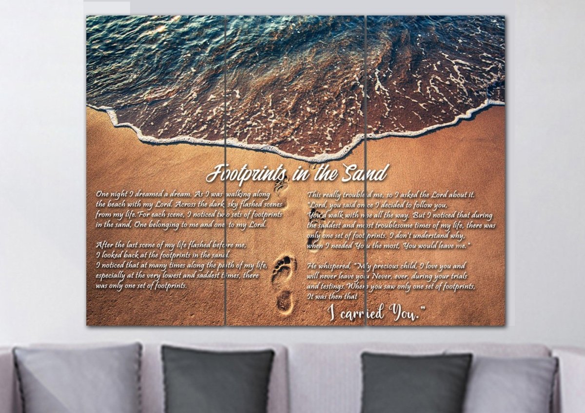The Shoreline Footprints In The Sand Wall Art & Decor - Christian Canvas Wall Art