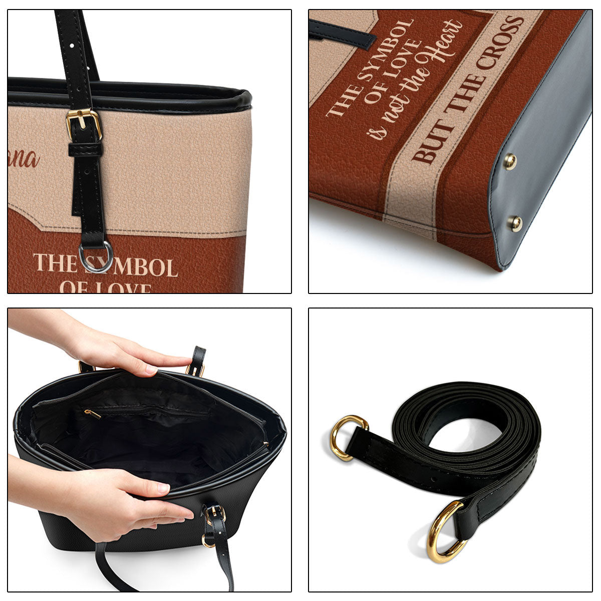 The Symbol Of Love Is The Cross Personalized Large Pu Leather Tote Bag For Women - Mom Gifts For Mothers Day