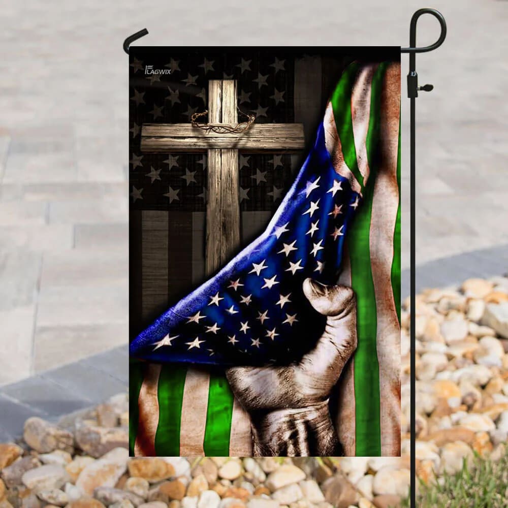 The Thin Green Line Christian Cross America U S House Flag - Christian Garden Flags - Outdoor Religious Flags