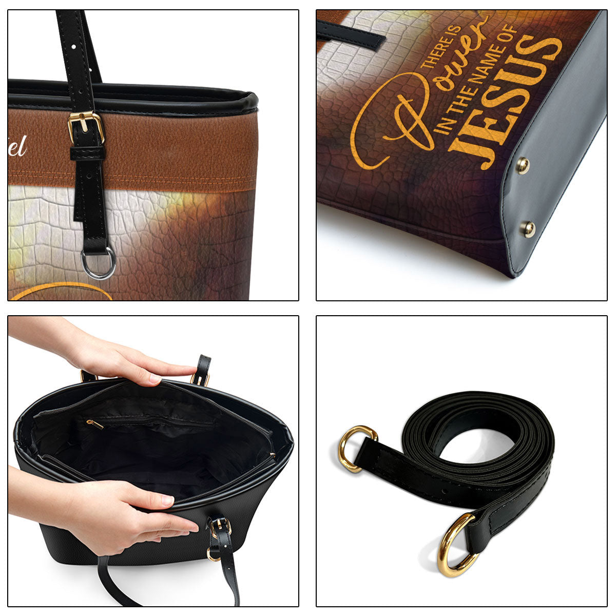 There Is Power In The Name Of Jesus Personalized Lion Large Pu Leather Tote Bag For Women - Mom Gifts For Mothers Day