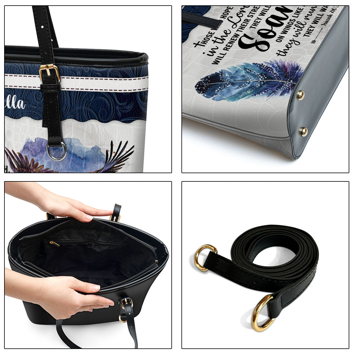 They Will Soar On Wings Like Eagles Personalized Large Pu Leather Tote Bag For Women - Mom Gifts For Mothers Day