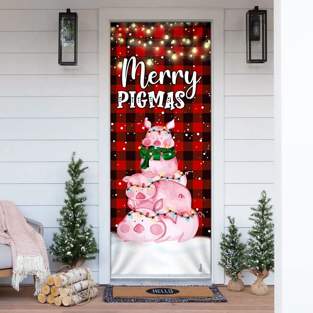 Three Pig Christmas Cattle Door Cover - Merry Pigmas - Christmas Outdoor Decoration