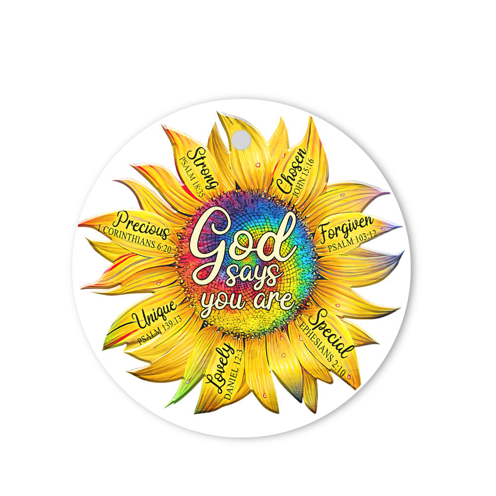 Tie Dye Sunflower God Says Ceramic Circle Ornament - Decorative Ornament - Christmas Ornament