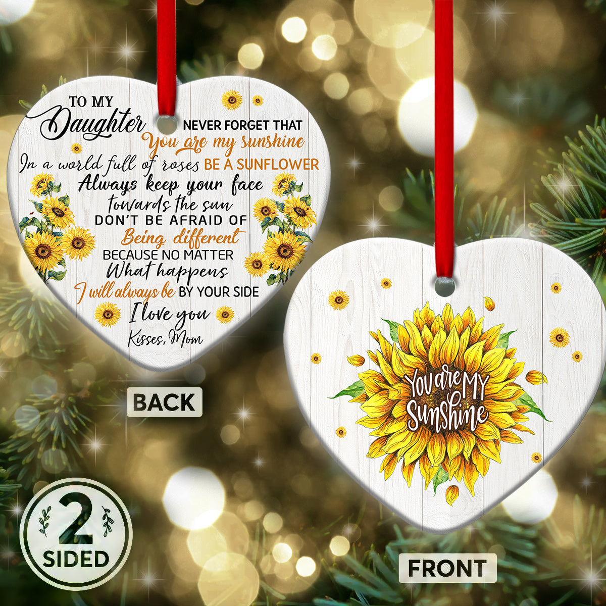 To My Daughter Sunflower Heart Ornament - Christmas Ornament - Ciaocustom