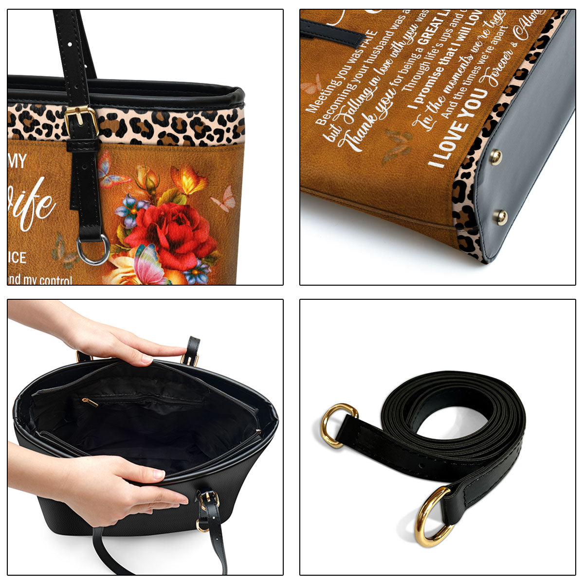 To My Wife Meeting You Was Fate Personalized Large Leather Tote Bag - Religious Gifts For Women Of God