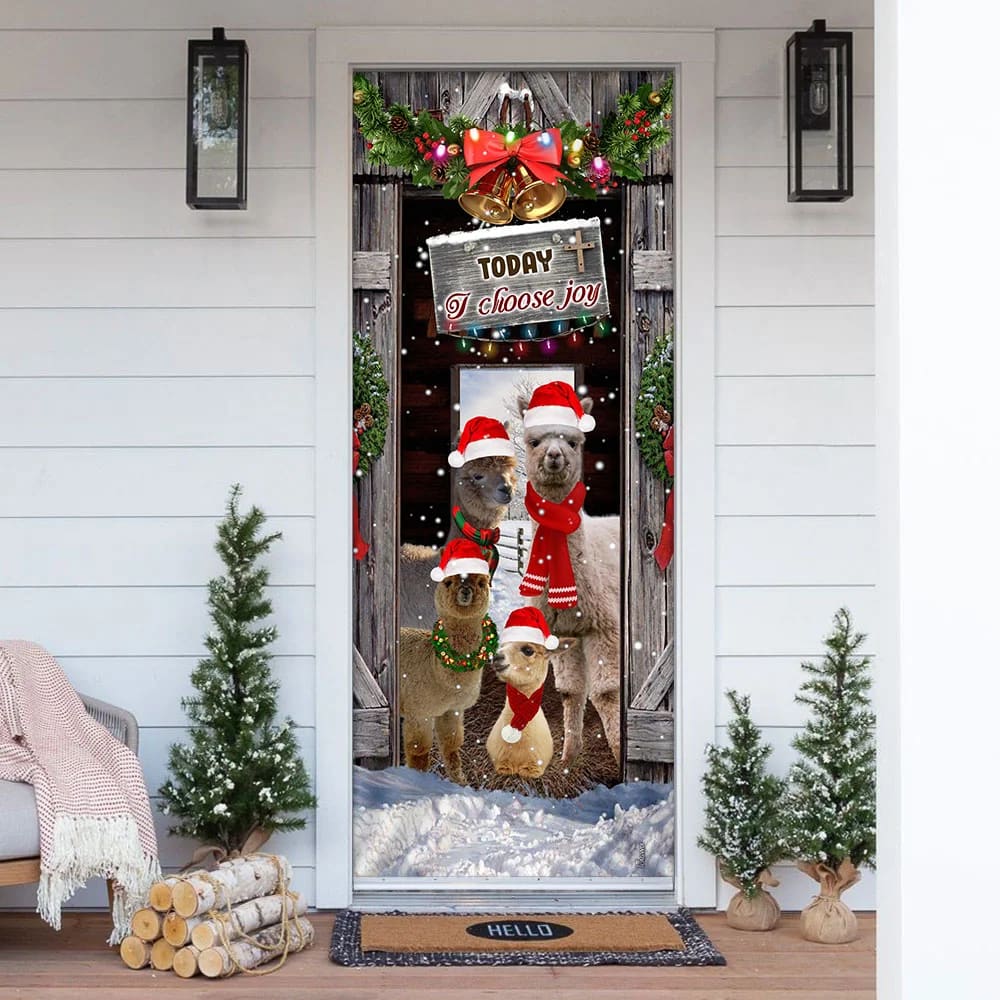 Today I Choose Joy Alpacas Farmhouse Door Cover - Front Door Christmas Cover - Christmas Outdoor Decoration