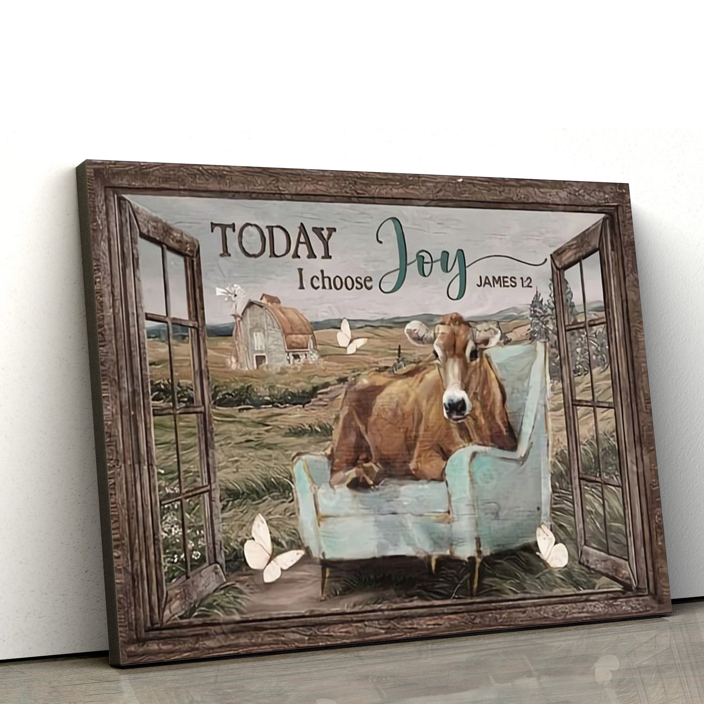 Today I Choose Joy Cow Canvas Wall Art - Christian Canvas Wall Decor - Bible Verse Wall Art Canvas - Farmer Gift