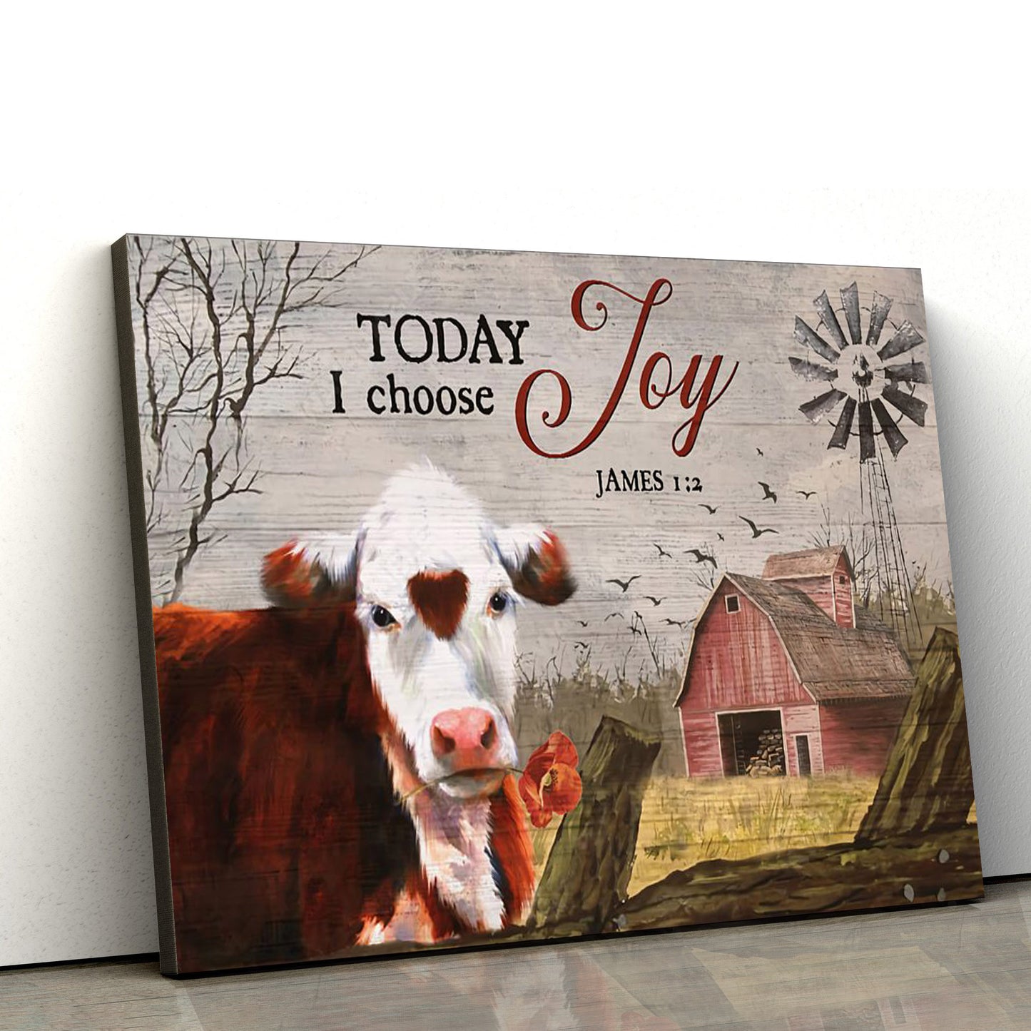 Today I Choose Joy Cow Farm Canvas Wall Art - Christian Canvas Wall Decor - Bible Verse Wall Art Canvas - Farmer Gift