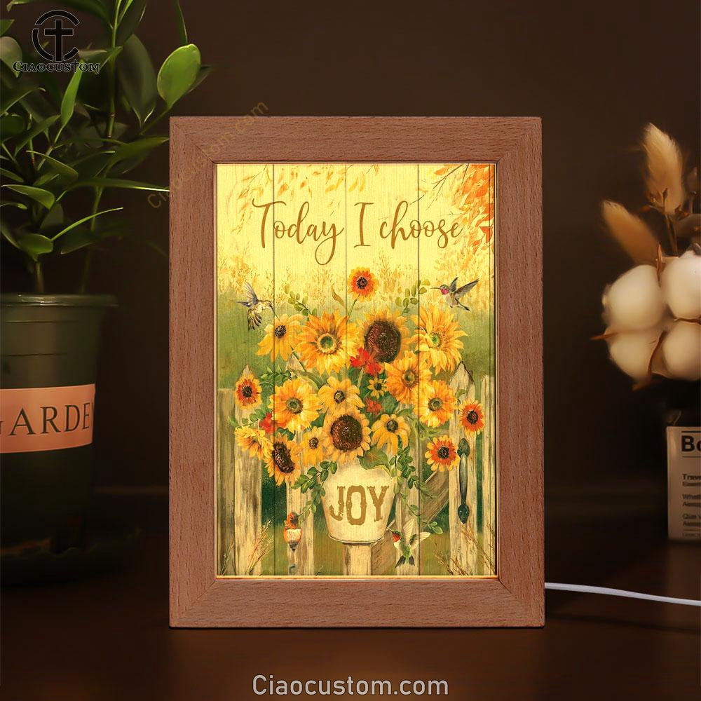Today I Choose Joy Hummingbird Sunflower Frame Lamp Wall Art - Bible Verse Wooden Lamp - Scripture Wall Decor