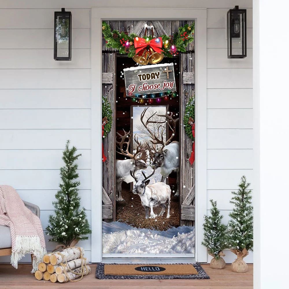 Today I Choose Joy Reindeer Farmhouse Door Cover - Christmas Outdoor Decoration