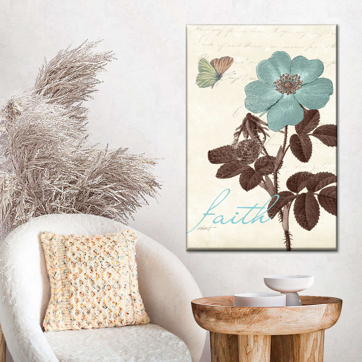 Touch Of Blue Faith Wall Art Canvas - Christian Wall Hangings - Bible Verse Wall Art Canvas