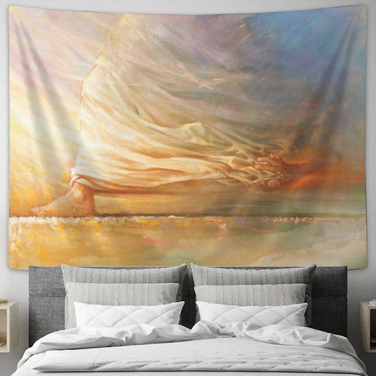 Touch of Faith Tapestry - The Feet Of Jesus And The Hand Of The Woman - Christian Wall Tapestry - Religious Tapestry - Bible Tapestry - Ciaocustom