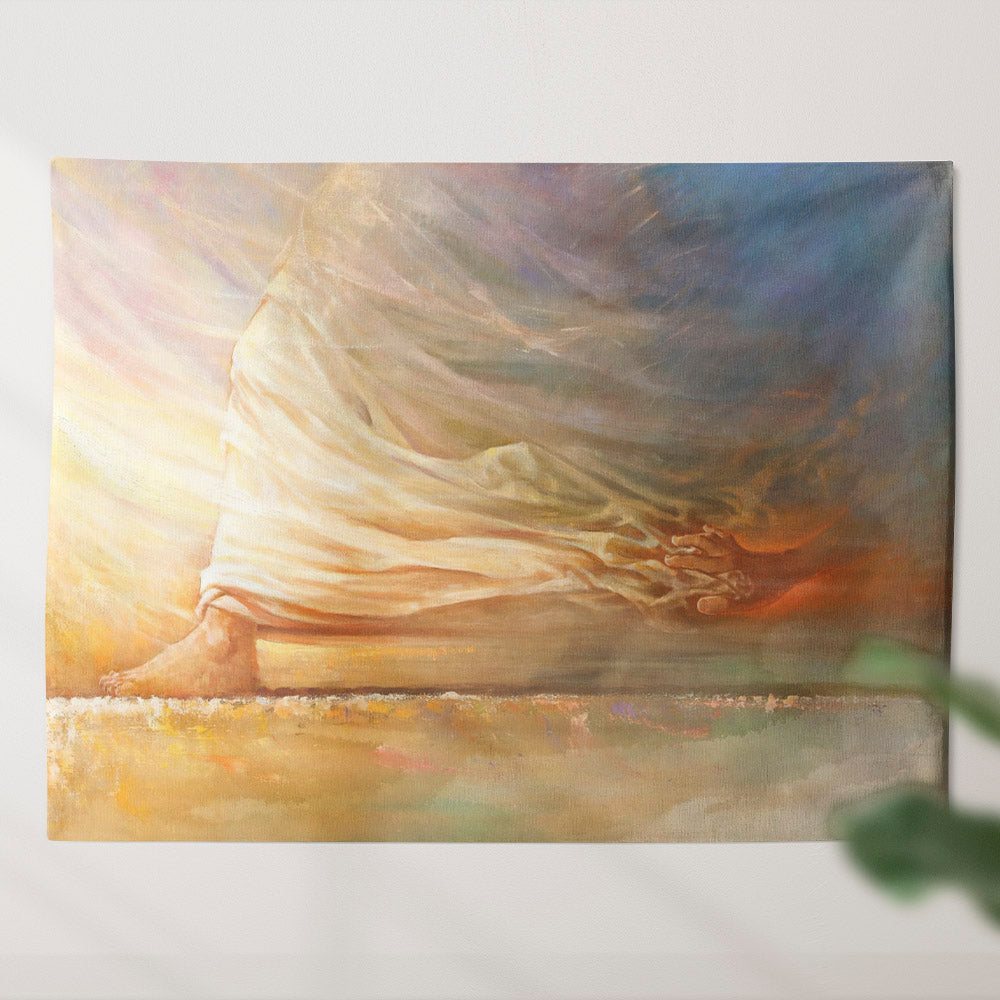 Touch of Faith Tapestry - The Feet Of Jesus And The Hand Of The Woman - Christian Wall Tapestry - Religious Tapestry - Bible Tapestry - Ciaocustom