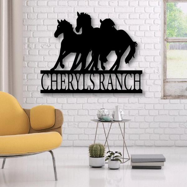 Triple Horses Custom Horse Sign Metal Ranch Sign Farmhouse Decor Outdoor Family Name Sign Outdoor Decor