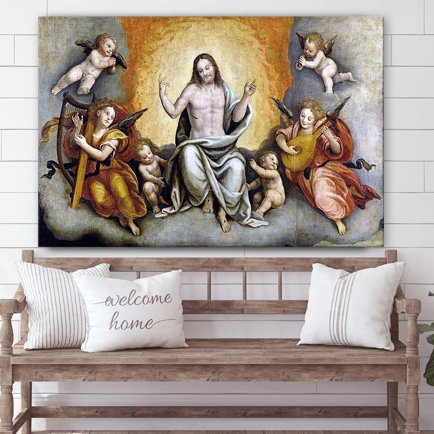 Triumph Of Christ In Paradise With Angels And Cherubs Jesus Canvas Wall Art - Christian Wall Art Decor - Religious Wall Art Canvas