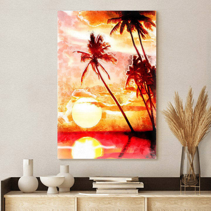Tropical Trees Sunset Canvas Wall Art - Canvas Wall Decor - Home Decor Living Room