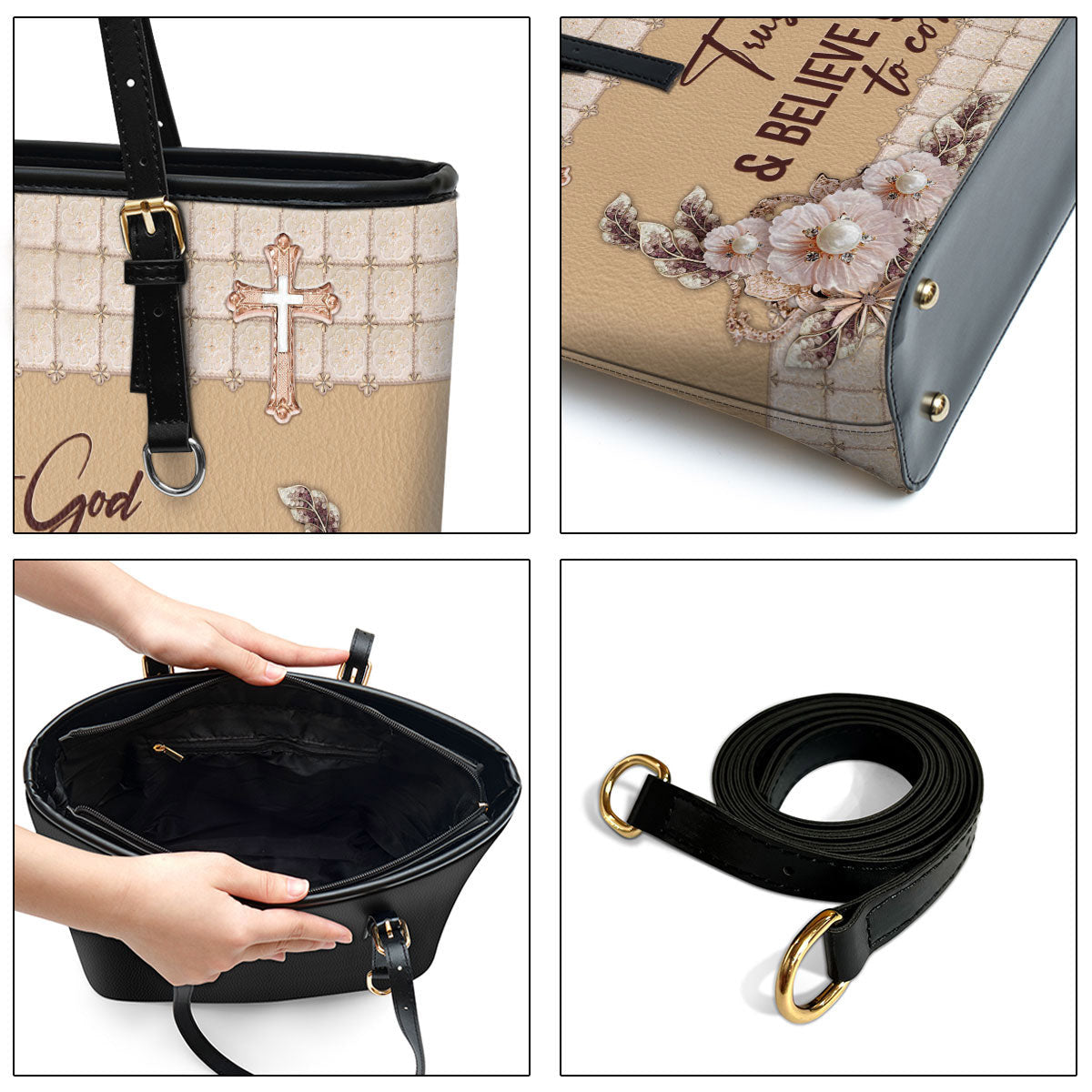 Trust God And Believe Good Things To Come Large Pu Leather Tote Bag For Women - Mom Gifts For Mothers Day