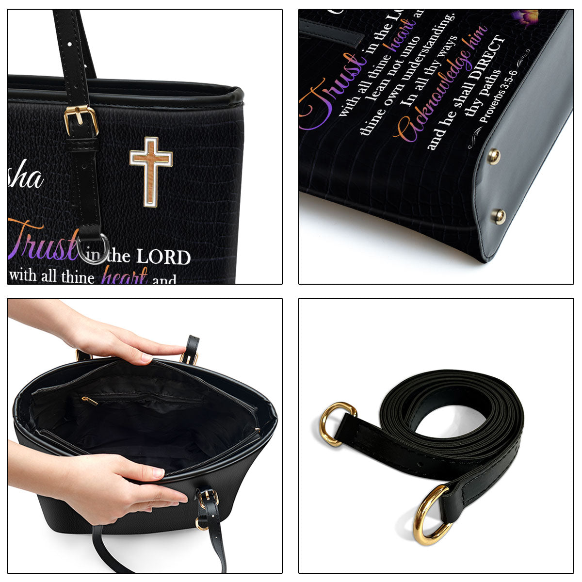 Trust In The Lord Personalized Large Leather Tote Bag - Religious Gifts For Women Of God