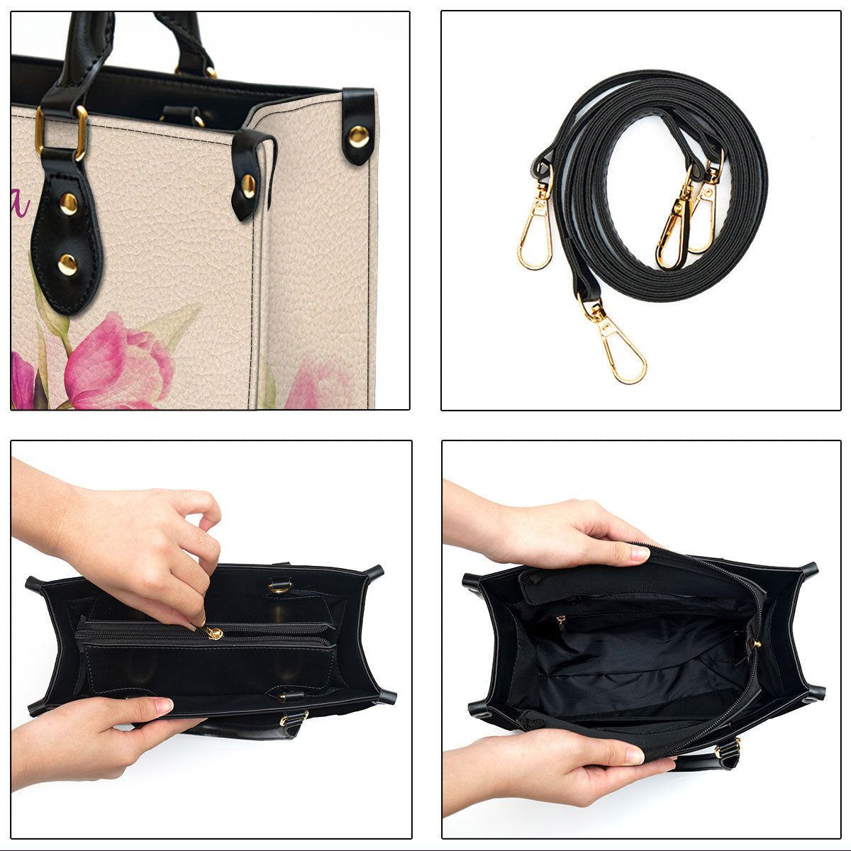 Tulip & Butterfly My Soul Find Rest In God Alone Leather Bag - Personalized Leather Bag With Handle for Christian Women