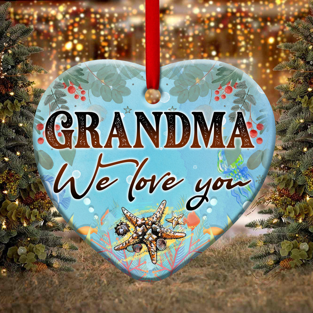 Turtle Grandma We Love You Heart Ceramic Ornament - Christmas Ornament - Christmas Gift