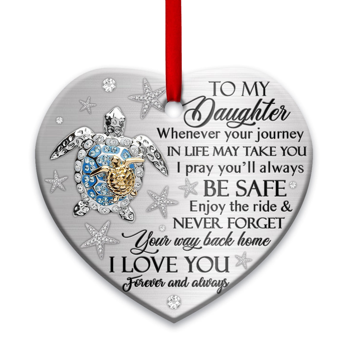 Turtle To My Daughter 3 Heart Ceramic Ornament - Christmas Ornament - Christmas Gift