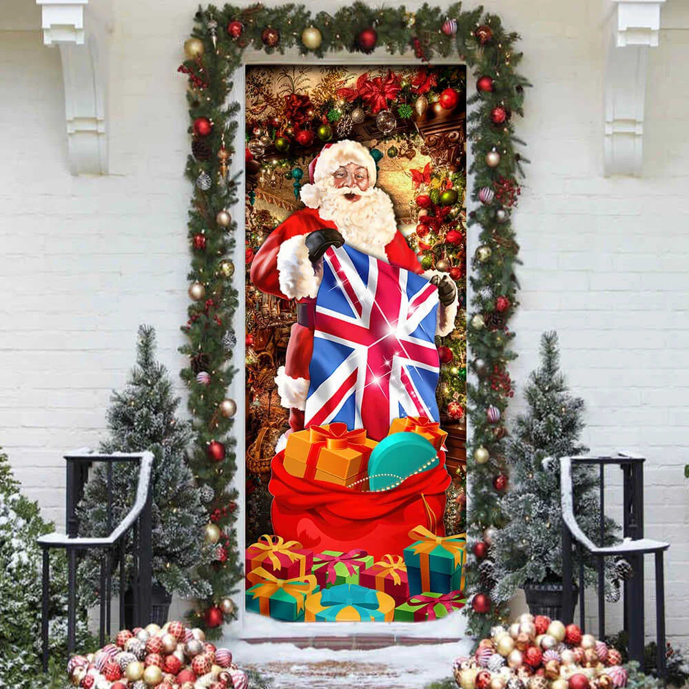 UK Christmas Santa Laughing Door Cover - Christmas Outdoor Decoration