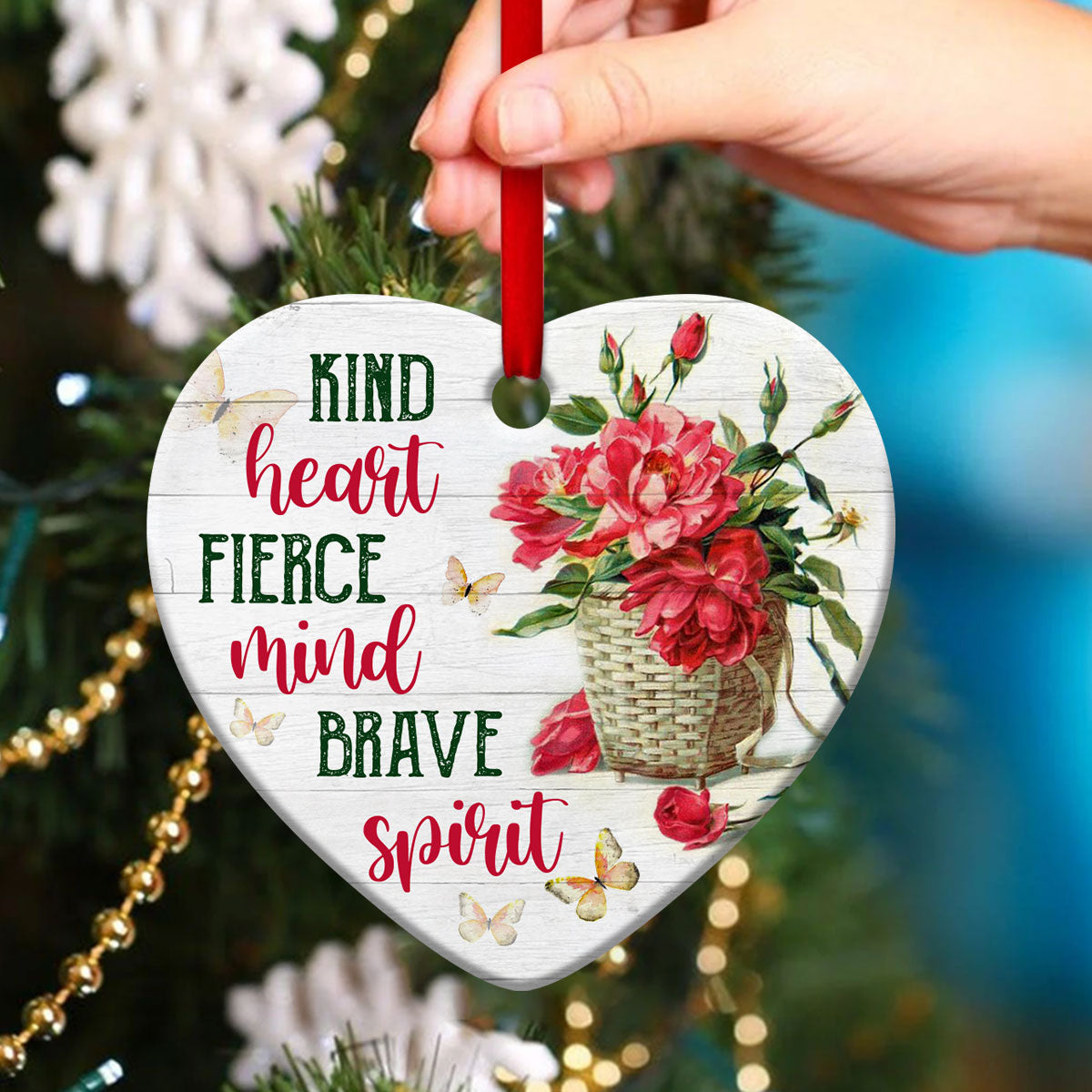 Unique Christian Ceramic Heart Ornament - Kind Heart And Brave Spirit - Christmas Decor - Funny Ornament