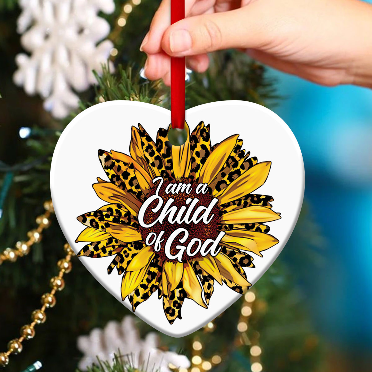 Unique Sunflower Ceramic Heart Ornament - I Am A Child Of God - Christmas Decor - Nativity Ornaments