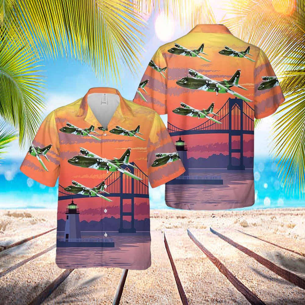 Us Air Force 143rd Airlift Squadron Rhode Island Air National Guard C-130e Hawaiian Shirt - Beachwear For Men - Best Hawaiian Shirts