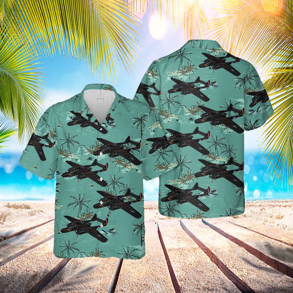 Us Air Force Northrop P-61 Black Widow Hawaiian Shirt - Beachwear For Men - Best Hawaiian Shirts